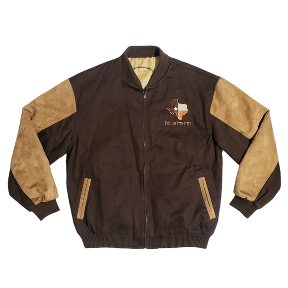 Bradford Exchange History of Texas Mens Varsity Twill Jacket Brown Size Medium - Picture 1 of 11